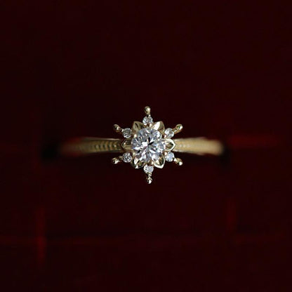 18k Gold Plated Snowflake Solitaire Ring