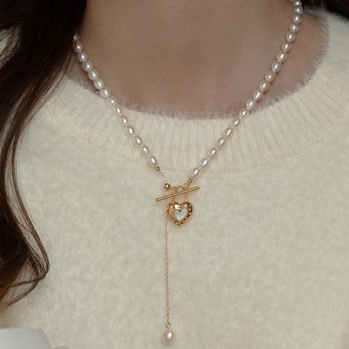 Freshwater Pearl Necklace with Heart Pendant