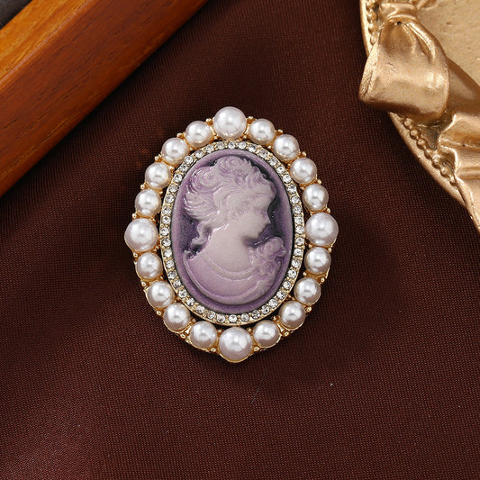 Purple Cameo Earrings with Pearls