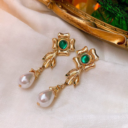 Emerald Vintage Flower Earrings