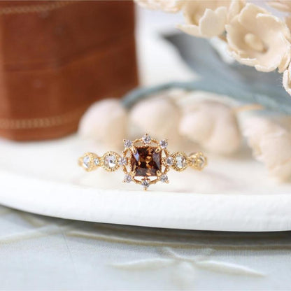 Coffee Cube Zircon Ring