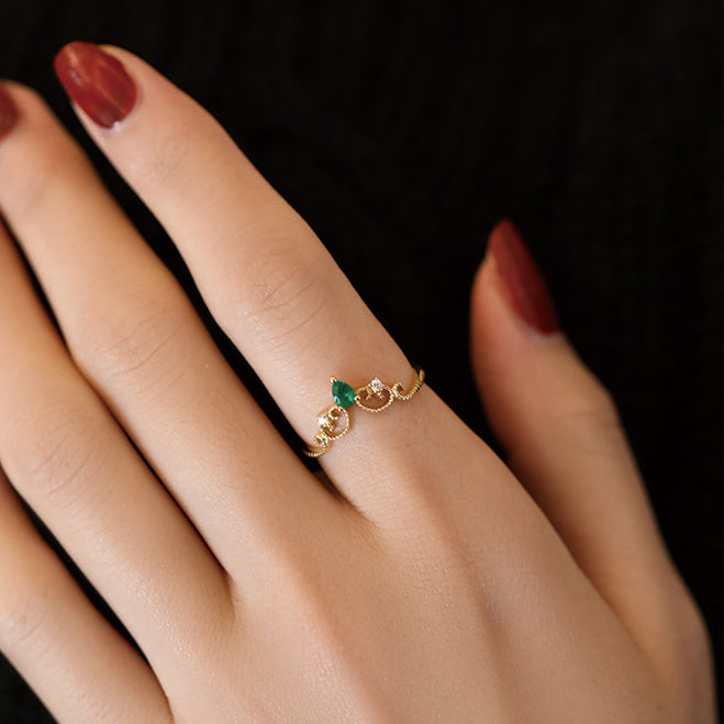 18K Plated Gold Emerald Ring