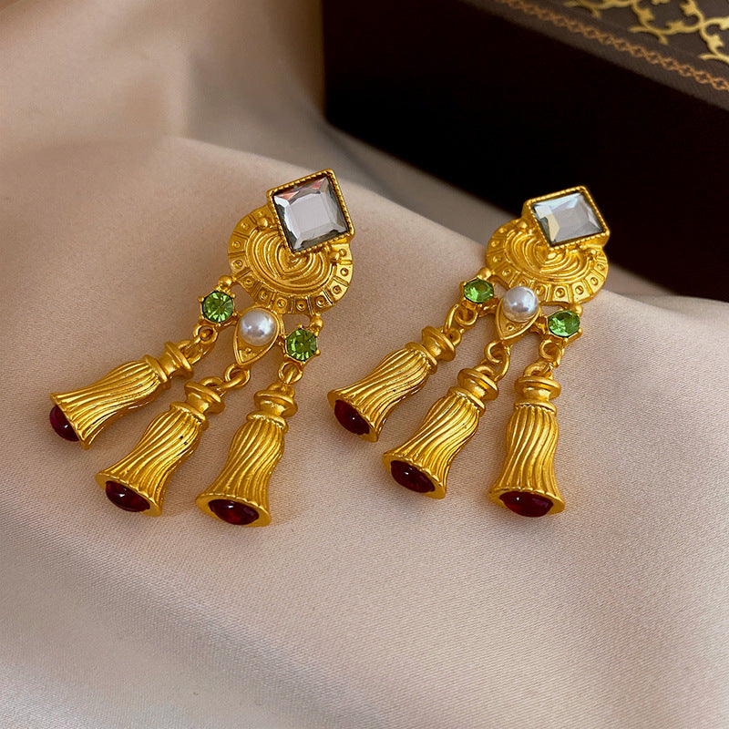 Vintage Gold-Plated Chandelier Tassel Earrings