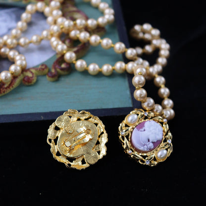 Vintage Cameo Earrings with Pearl