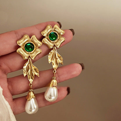 Emerald Vintage Flower Earrings