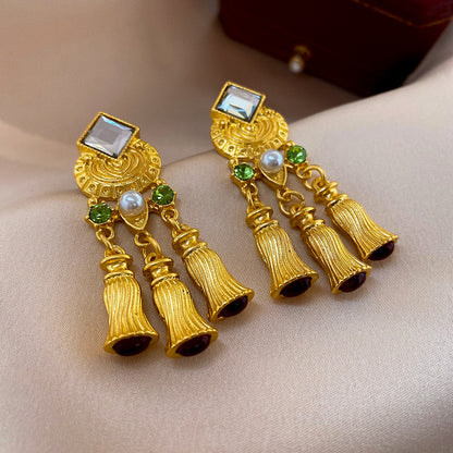 Vintage Gold-Plated Chandelier Tassel Earrings