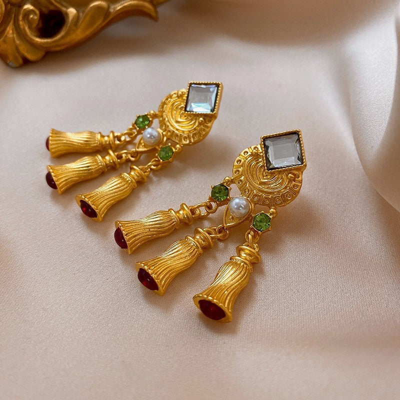 Vintage Gold-Plated Chandelier Tassel Earrings