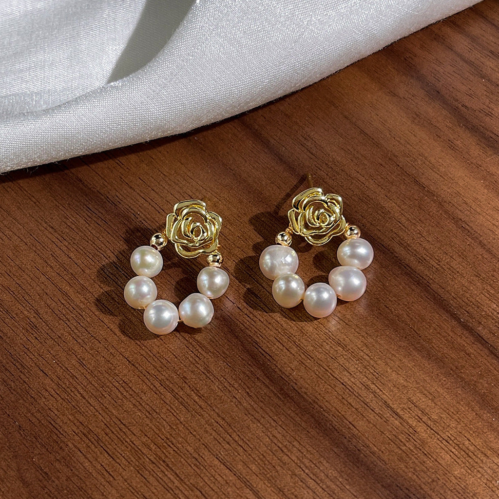 Rose-Gold Freshwater Pearl Earrings