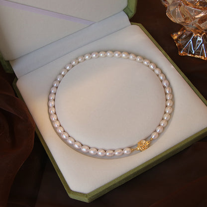 Freshwater Pearl Necklace with Gold Rose Clasp