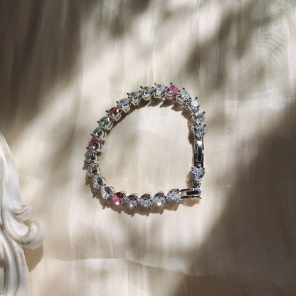 18K White Gold Plated Pink Heart Zircon Bracelet