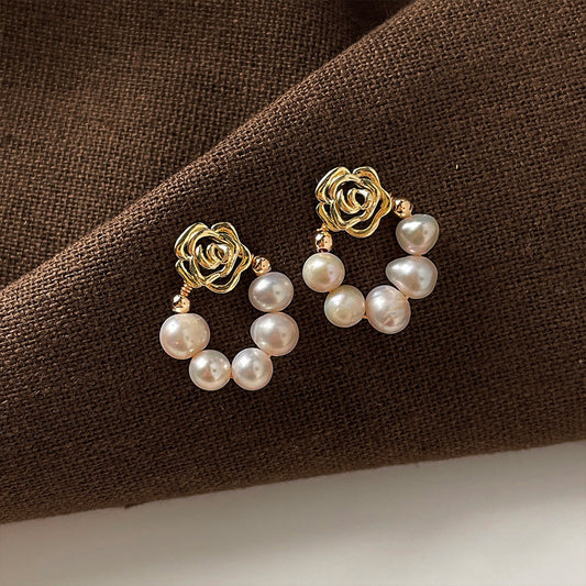 Rose-Gold Freshwater Pearl Earrings