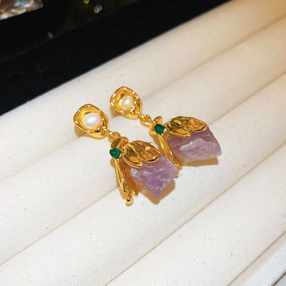 Purple Crystal Flower Earrings