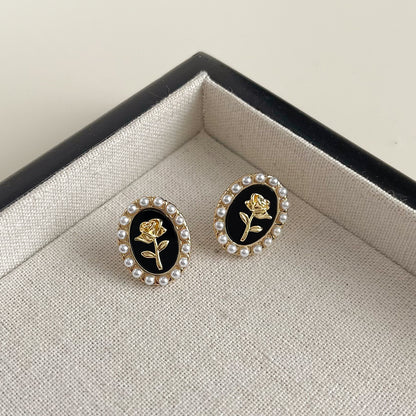 Rose Stud Earrings with Pearls