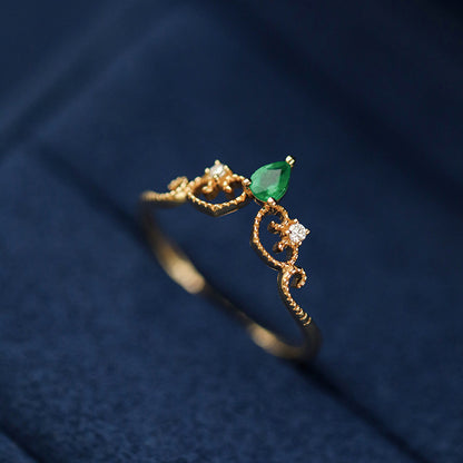 18K Plated Gold Emerald Ring