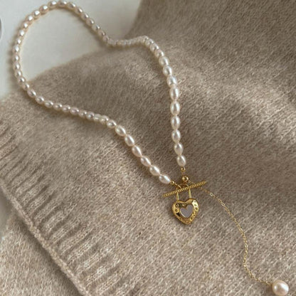 Freshwater Pearl Necklace with Heart Pendant