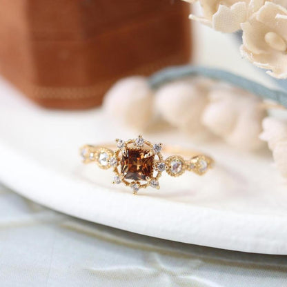 Coffee Cube Zircon Ring