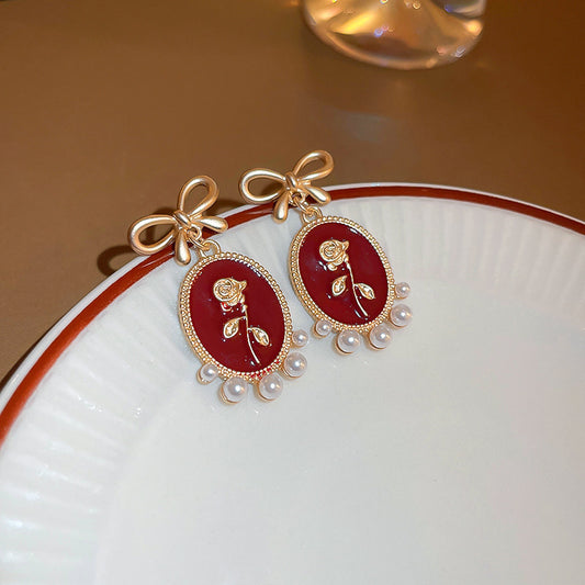 Vintage Red Rose Earrings