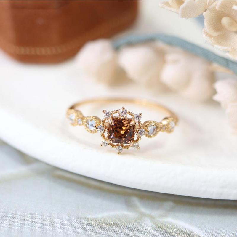 Coffee Cube Zircon Ring