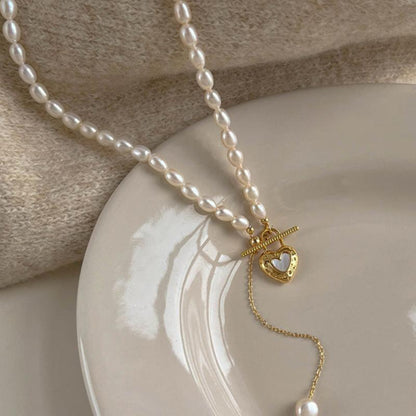 Freshwater Pearl Necklace with Heart Pendant