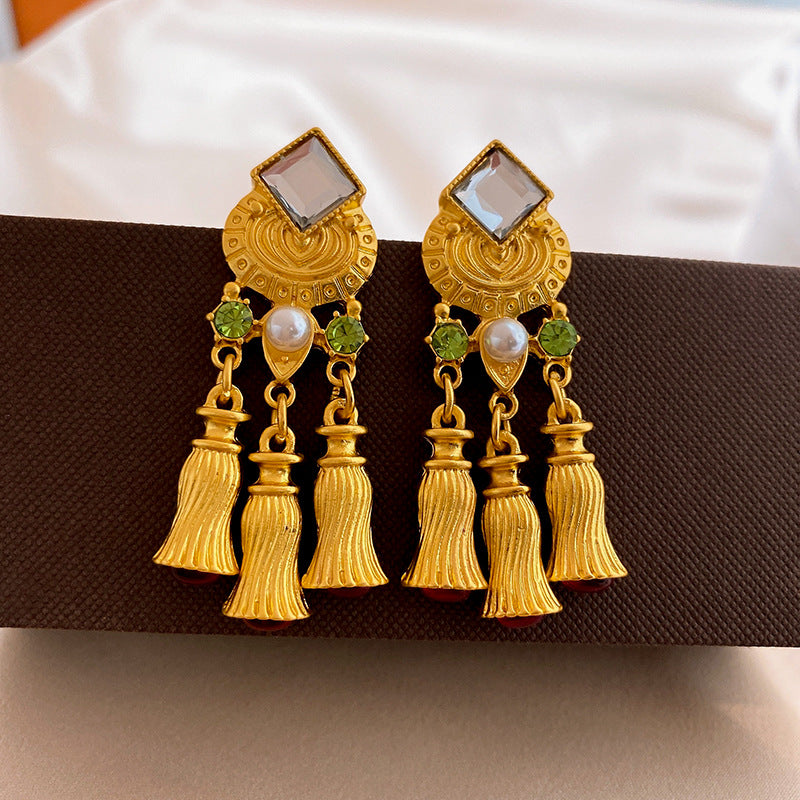 Vintage Gold-Plated Chandelier Tassel Earrings