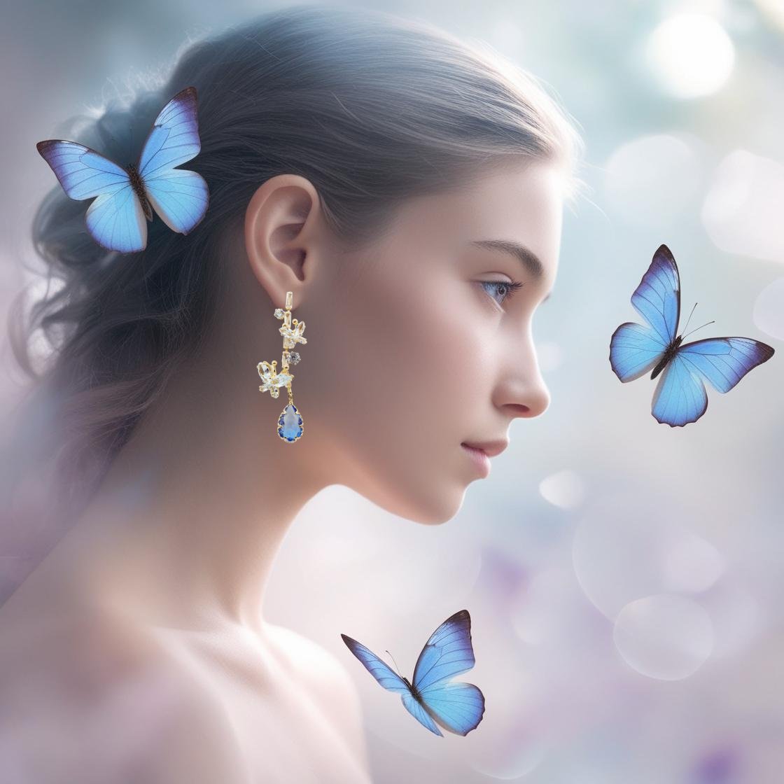 Butterfly Earrings with Blue Teardrop Stone