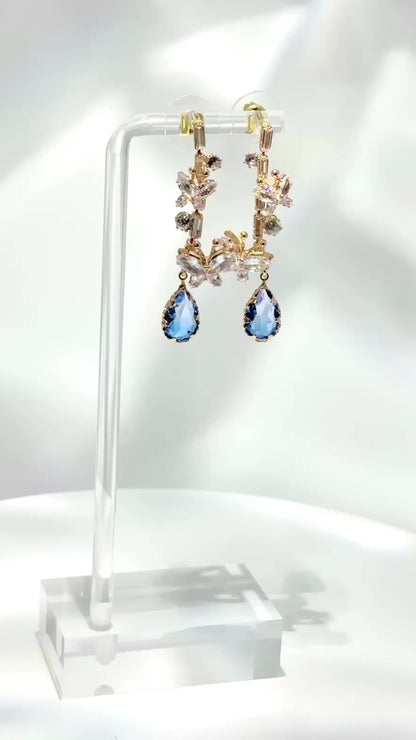 Butterfly Earrings with Blue Teardrop Stone